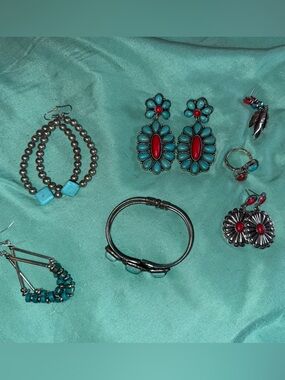 Turquoise & Red Mixed Stone Southwestern Jewelry Lot Set